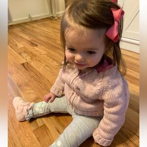 GAP Pink Knit Baby Cardigan and Beanie Set